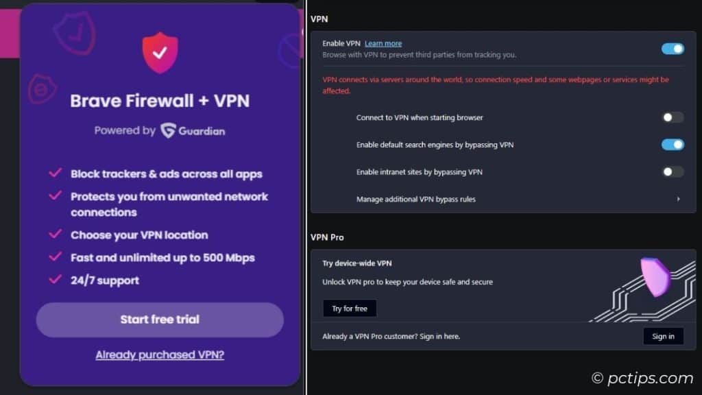 brave and opera builtin vpns