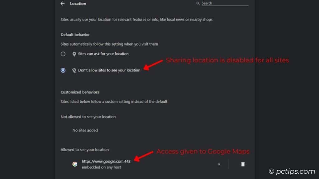 google chrome managing location permissions