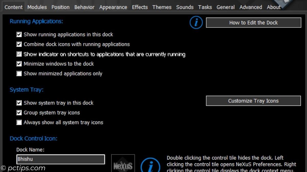 nexusdock content items to enable