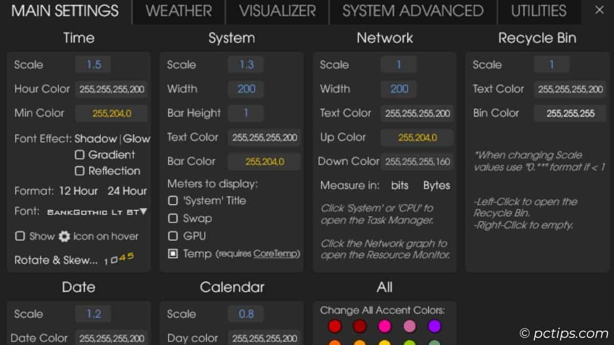 sonder rainmeter skin settings