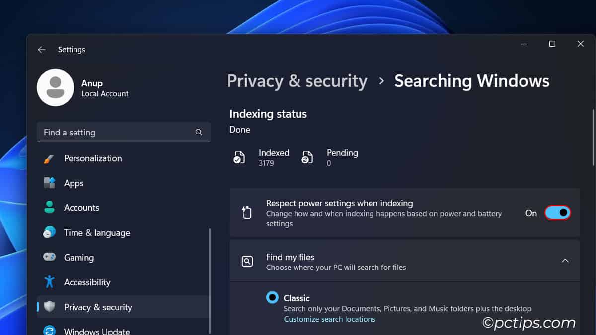 Change-Indexing-Settings