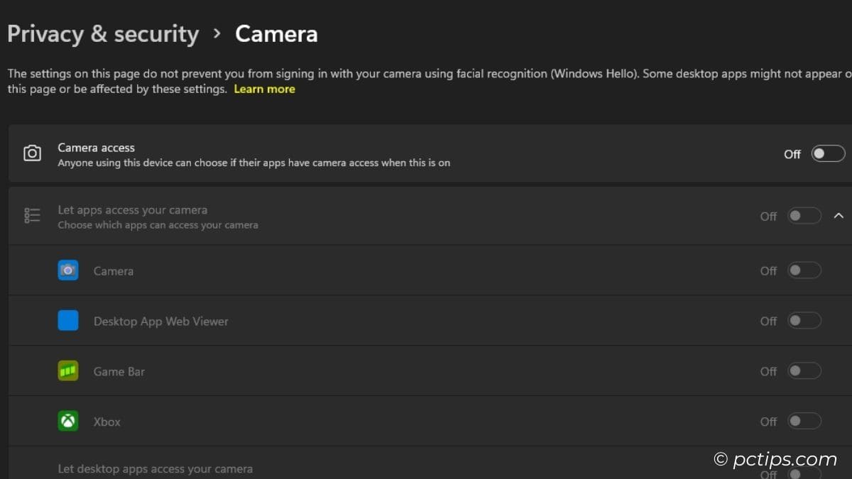 disable camera access windows 11