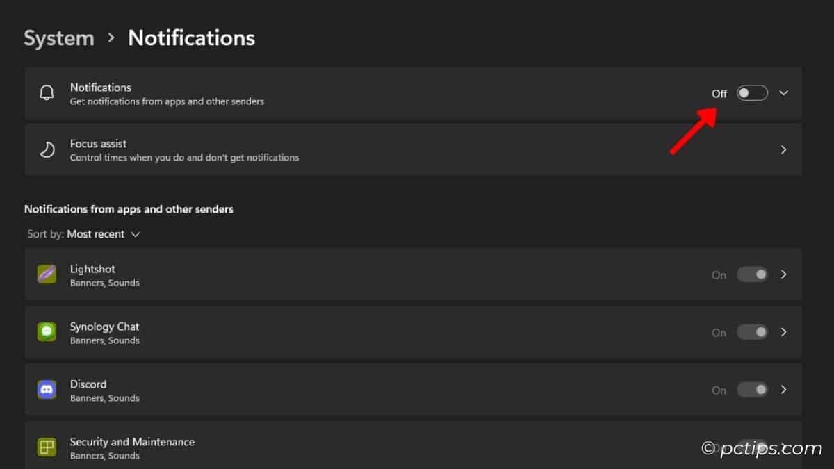 disable notifications windows 11