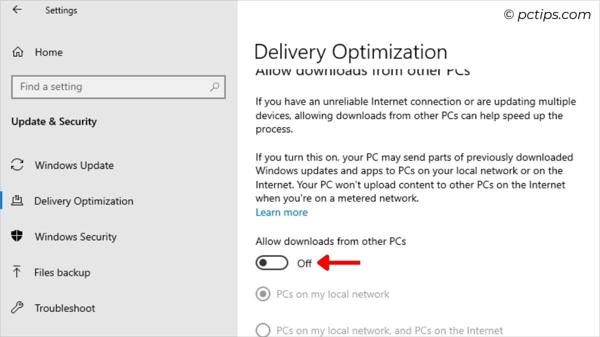 dont allow downloads from other pcs windows 10