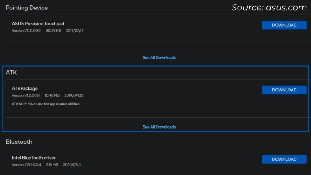 download asus atk driver from support page