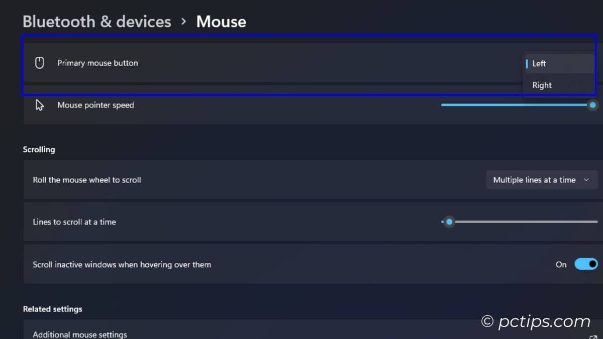 setting primary mouse button