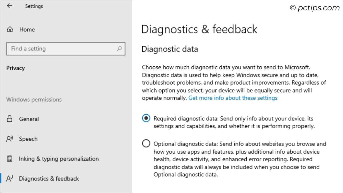 W`indows 10 diagnostics and feedback