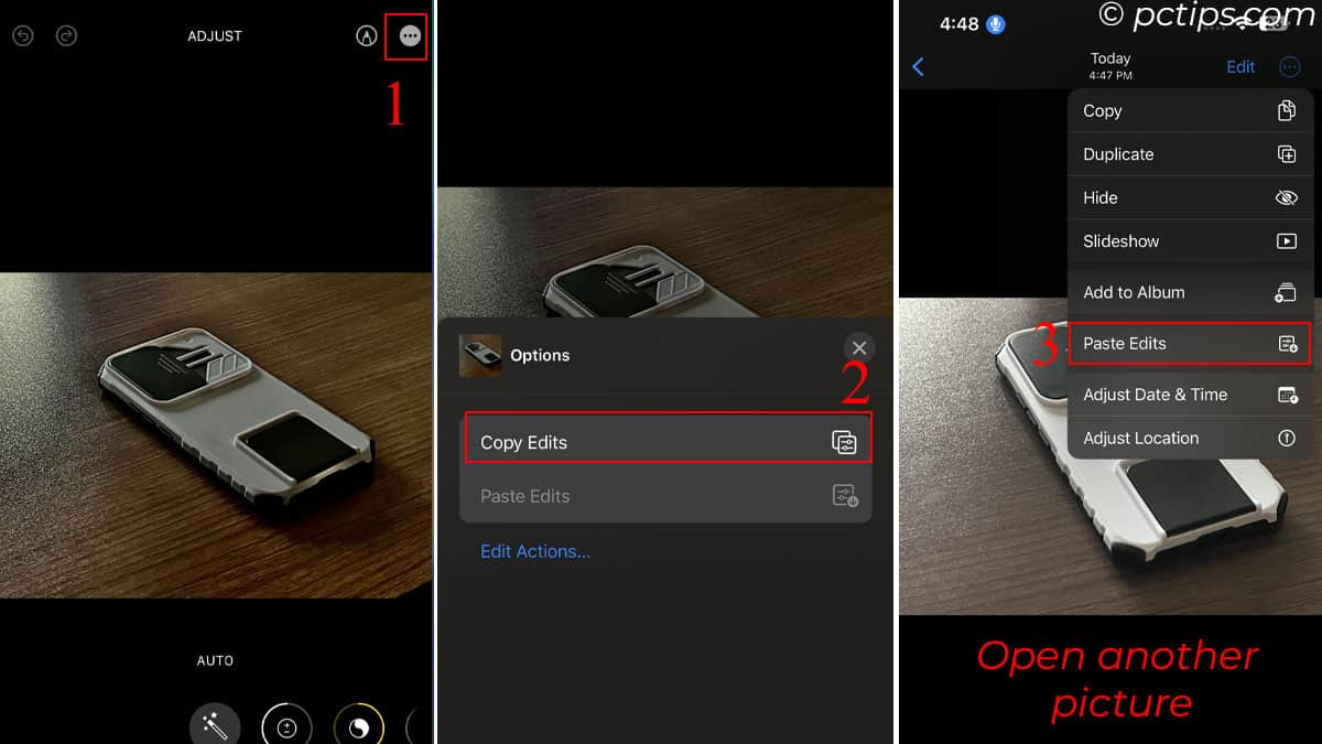 copy edits in iphone