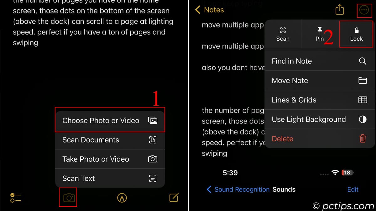 lock photos in notes in iphone