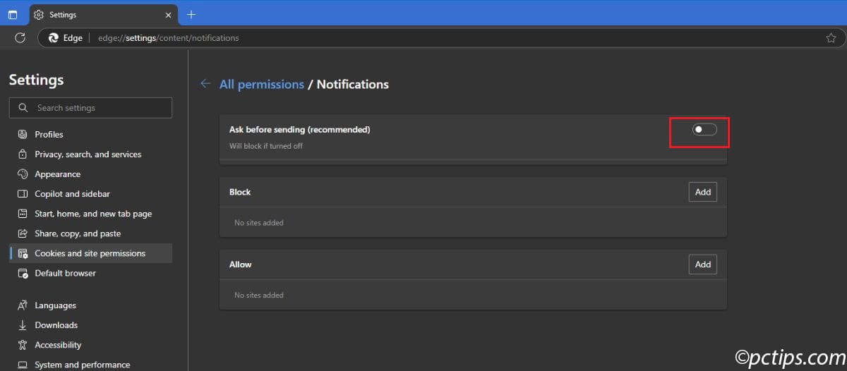 block notification request