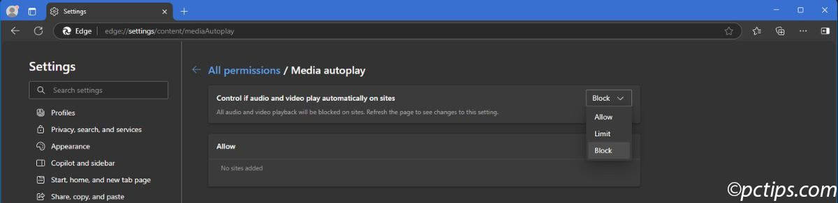 media autoplay disable
