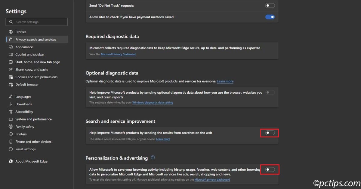 disable personalization