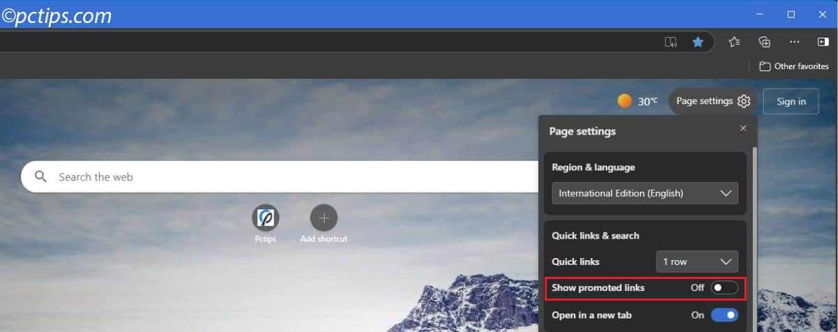 remove promoted link