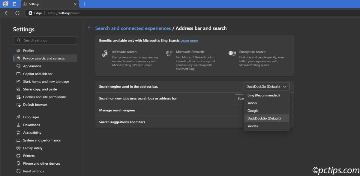 search engine selection