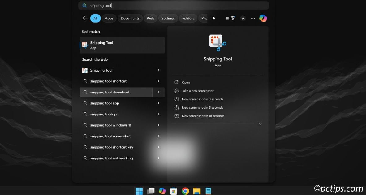 snipping tool from search