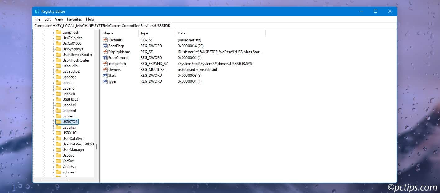 HKEY_LOCAL_MACHINE\SYSTEM\CurrentControlSet\Services\USBSTOR