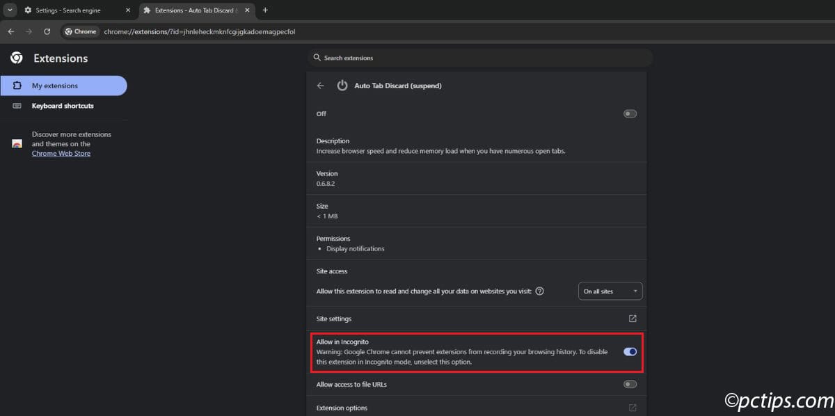 allow extensions in incognito mode