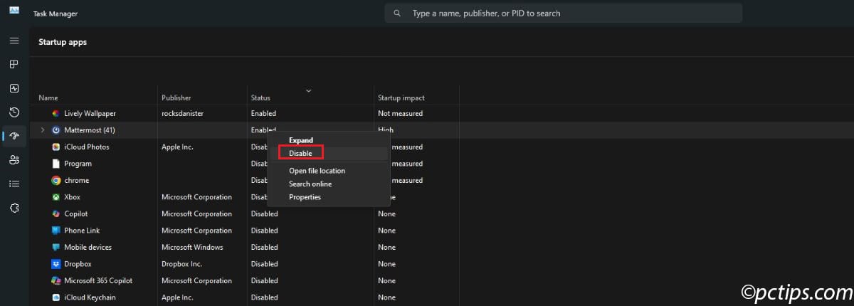 disable startup apps
