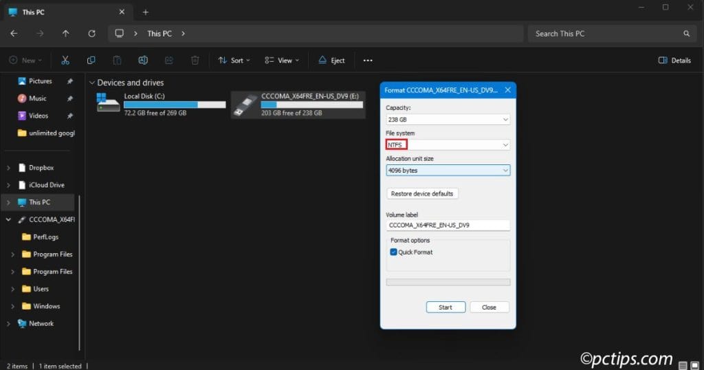 usb format ntfs