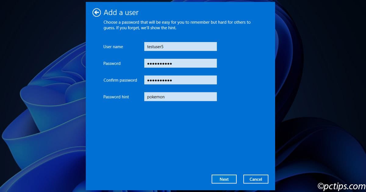 netplwiz text field