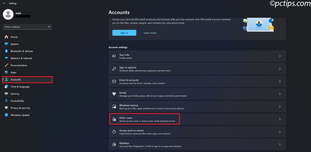 settings other user